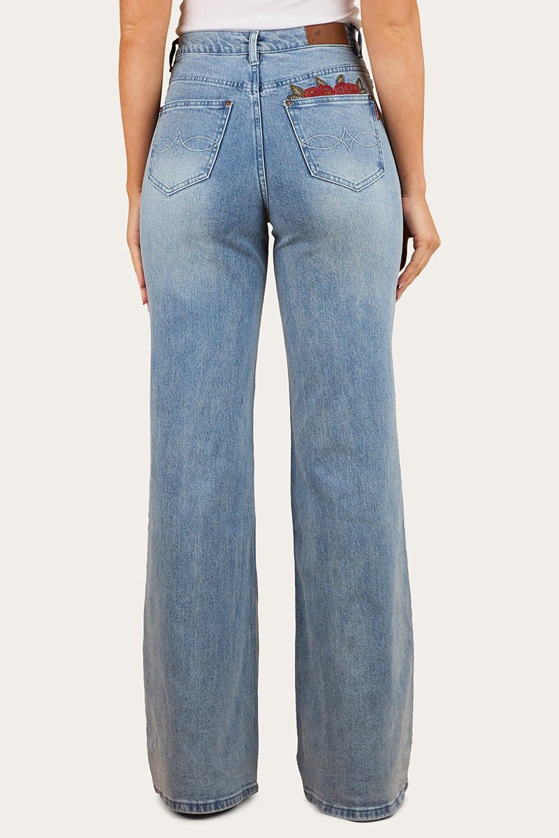 Visalia Rose Womens Wide Leg Jean - Light Wash Blue
