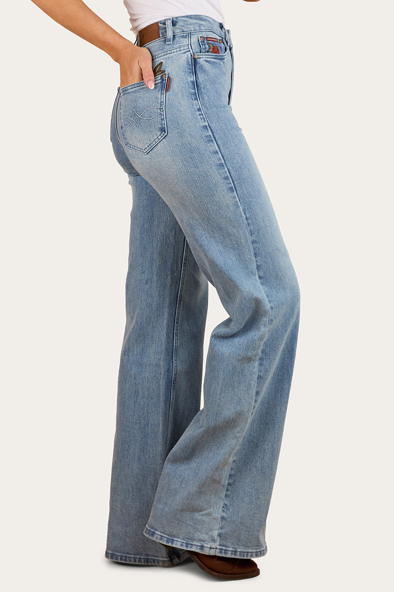 Visalia Rose Womens Wide Leg Jean - Light Wash Blue