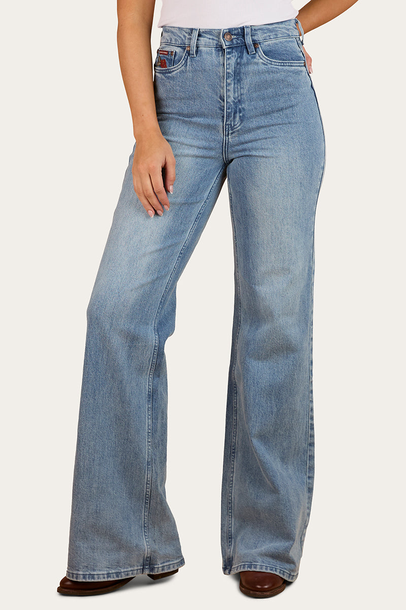 Visalia Rose Womens Wide Leg Jean - Light Wash Blue