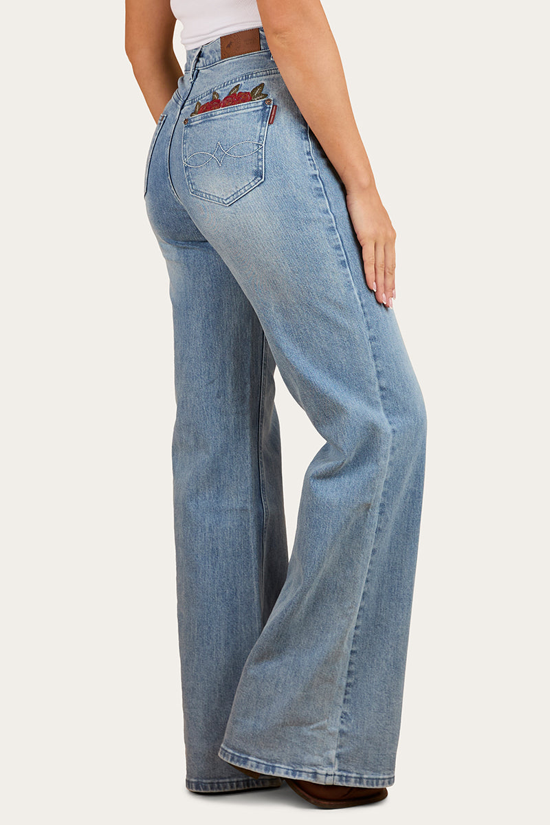 Visalia Rose Womens Wide Leg Jean - Light Wash Blue