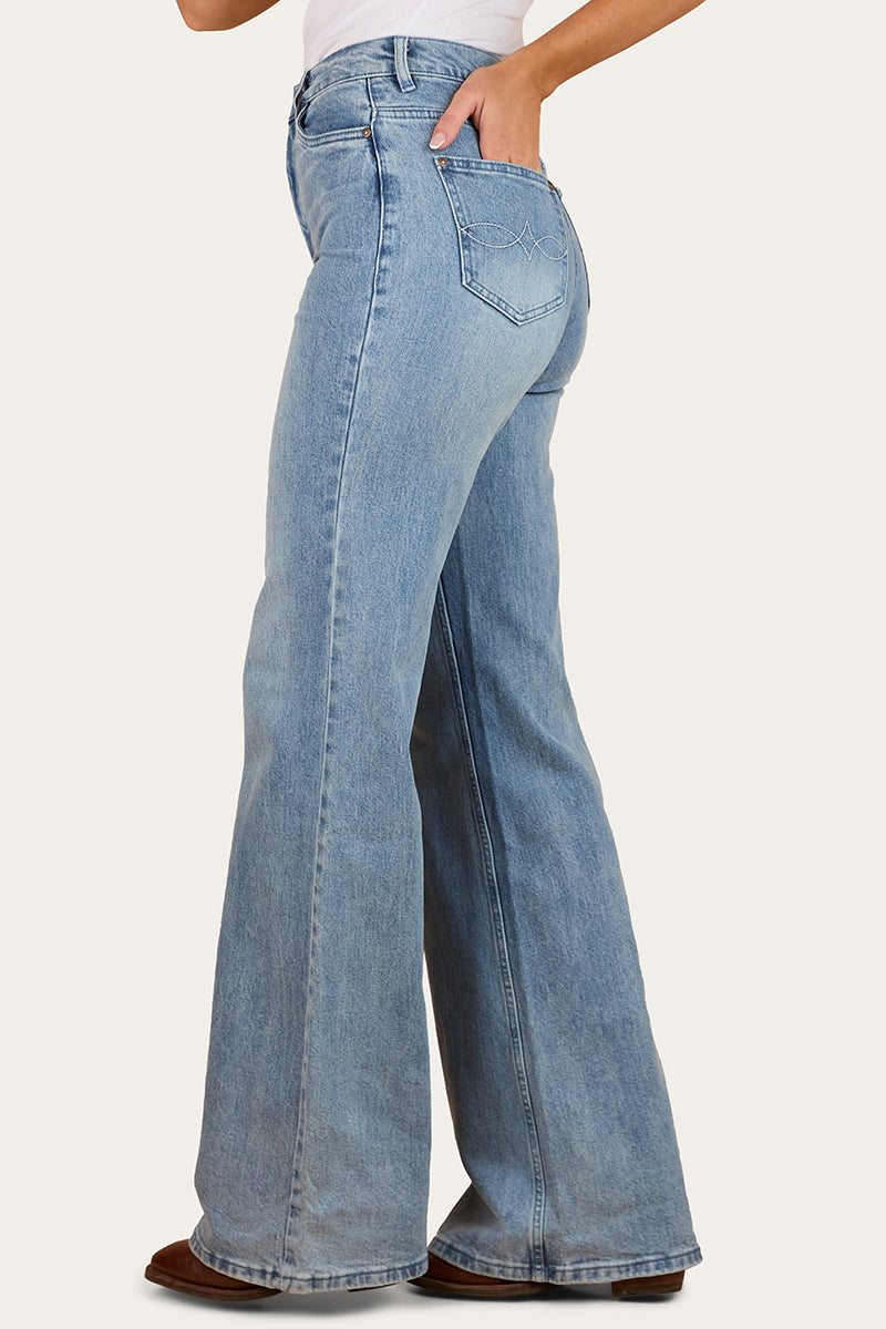 Visalia Rose Womens Wide Leg Jean - Light Wash Blue