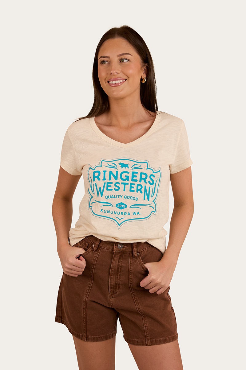 Quality Goods Womens V Neck T Shirt - Off White