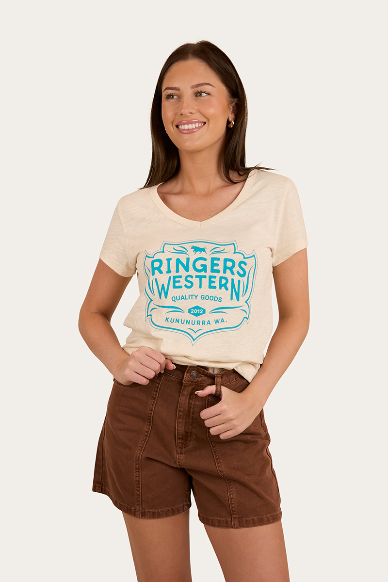 Quality Goods Womens V Neck T Shirt - Off White