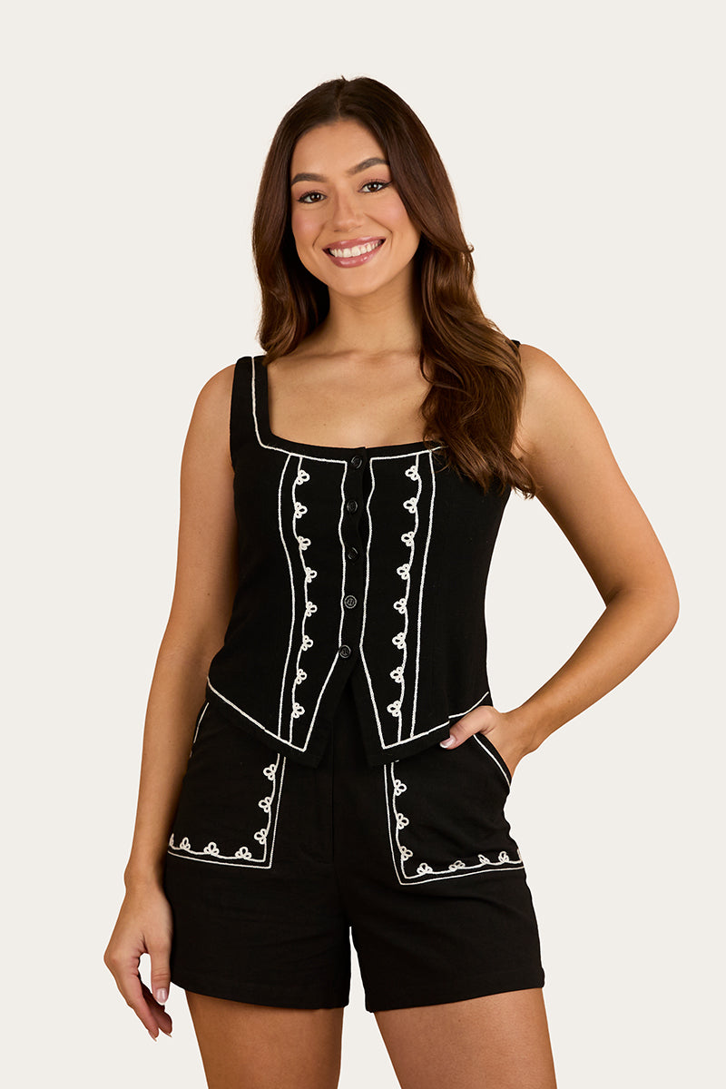 Westley Embroidered Fashion Top - Black