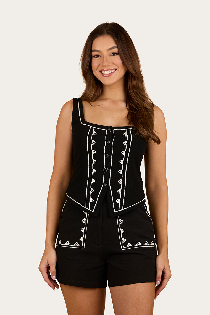 Westley Embroidered Fashion Top - Black