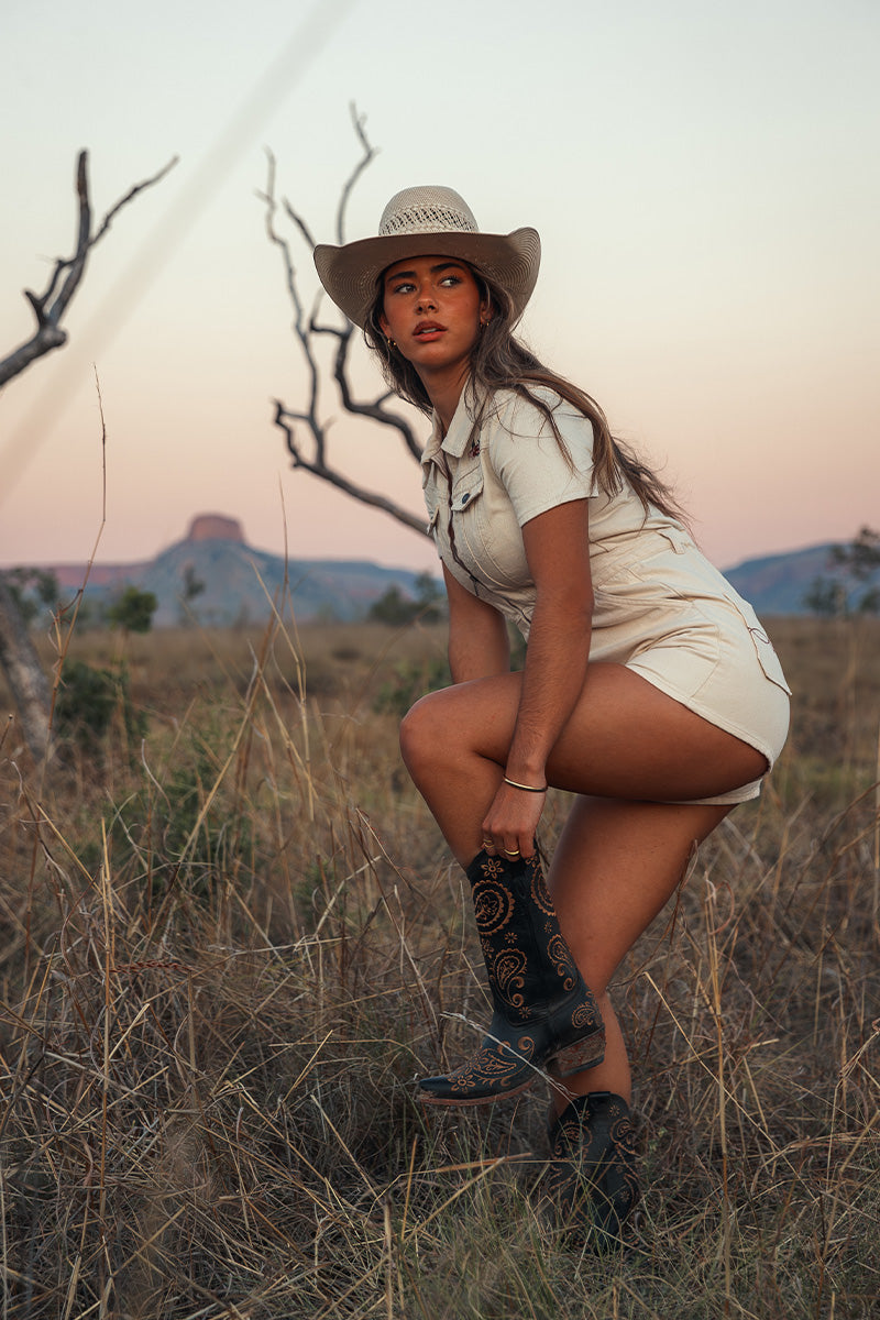 Narooma Womens Denim Playsuit - Off White