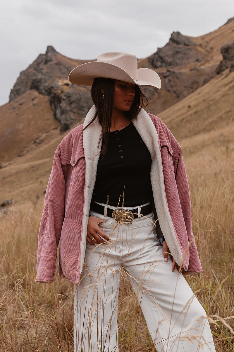 Lacey Womens Sherpa Jacket - Rosey Pink