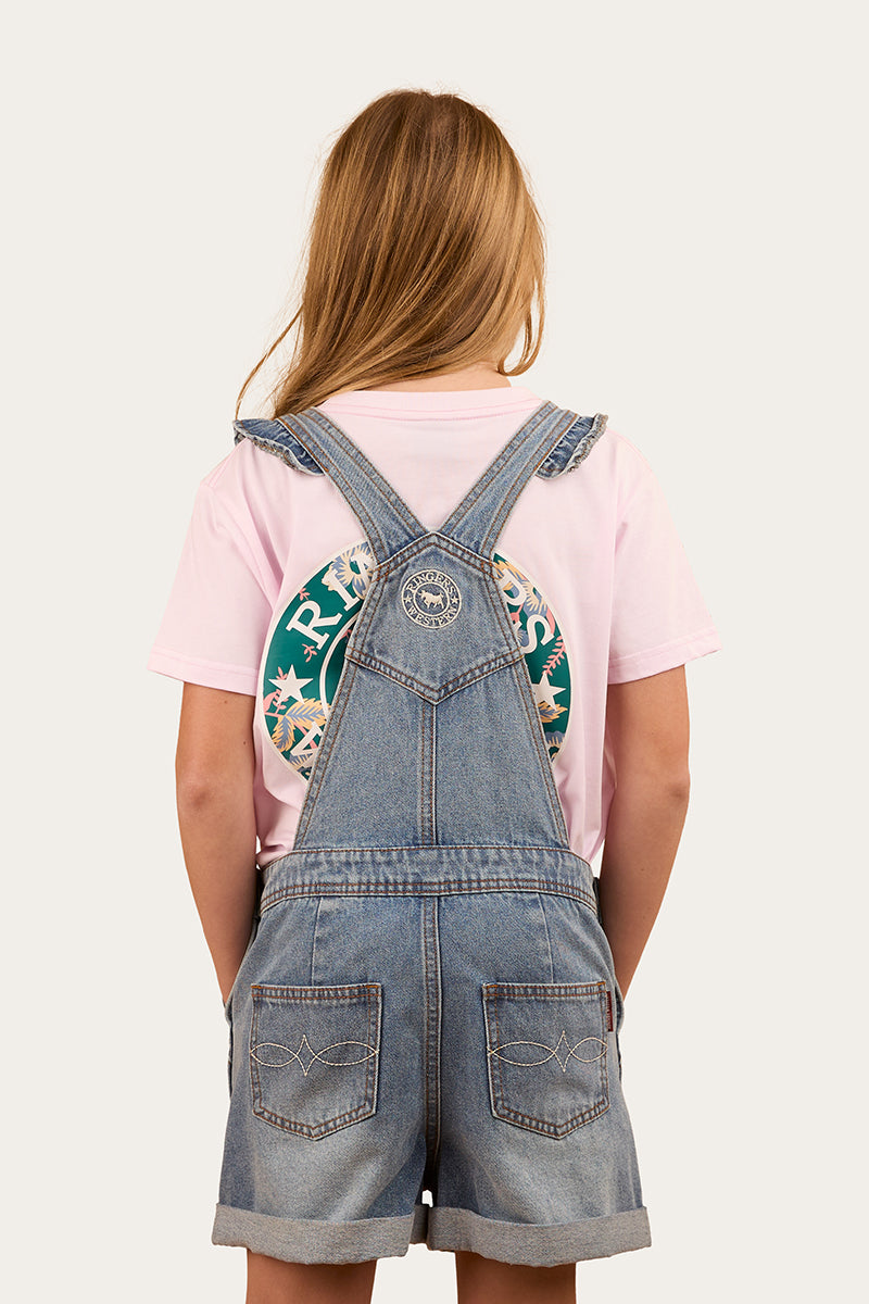 Bessie Kids Denim Short Overall - Light Wash Blue