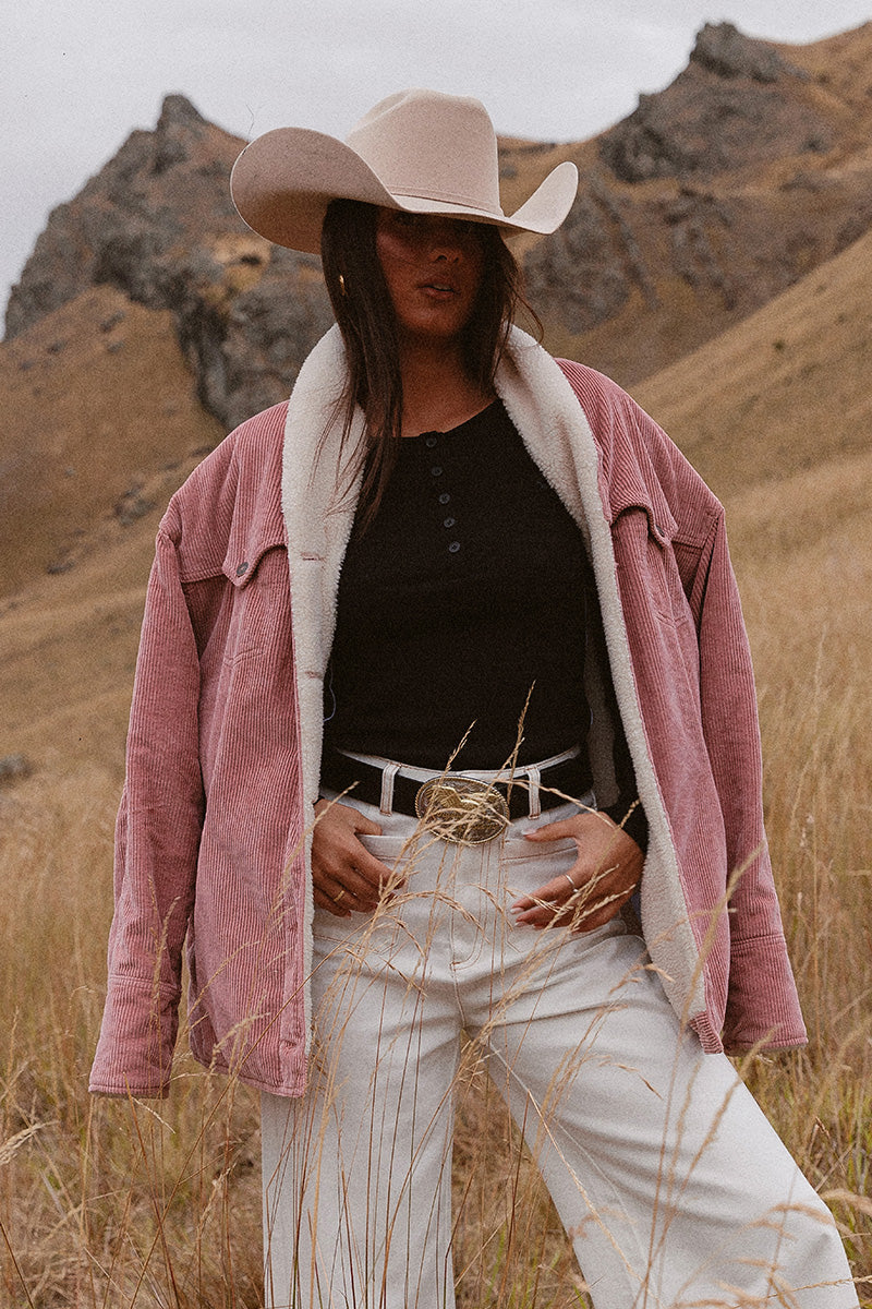 Lacey Womens Sherpa Jacket - Rosey Pink