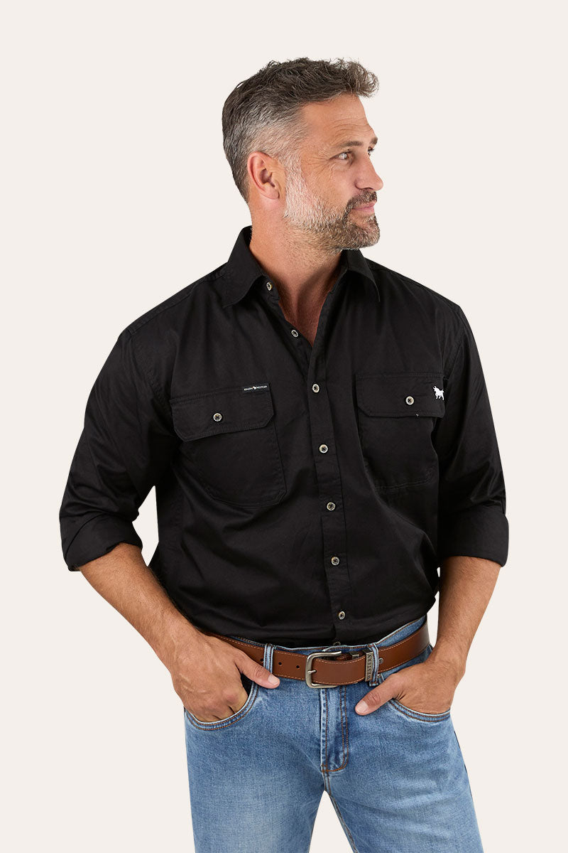 King River Mens Full Button Work Shirt - Black