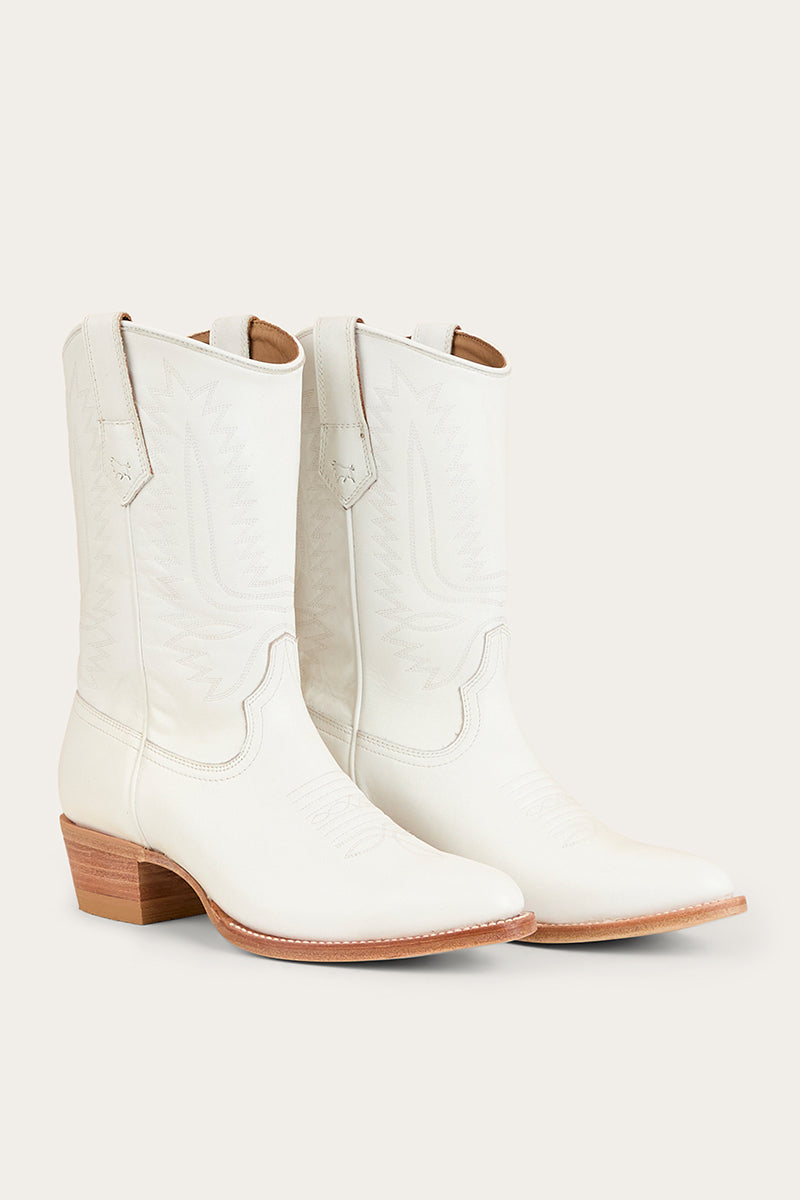 【Nine West】Ringer Boots-White Ringer Detailed Western Boots – Nine West