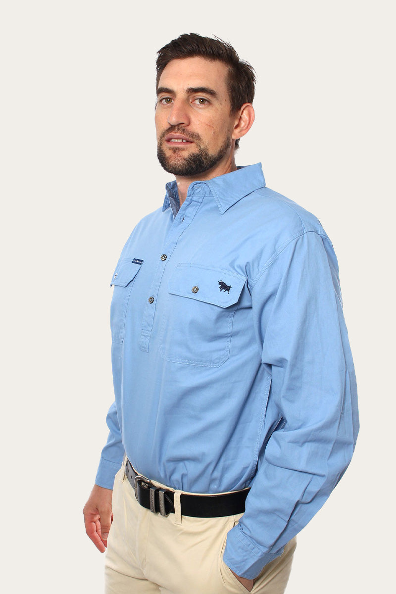 Nutrien JVs Mens Half Button Work Shirt - Denim Blue