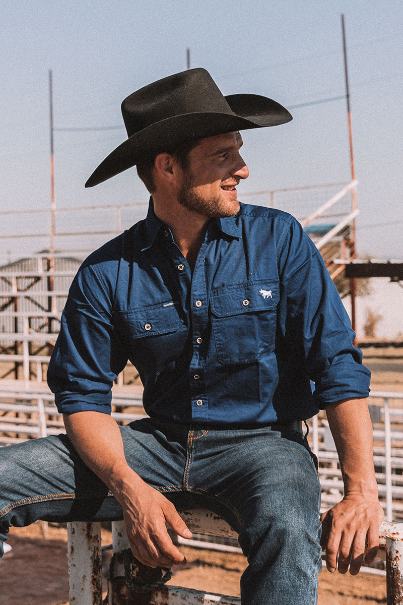 King River Mens Full Button Work Shirt Navy – Ringers Western