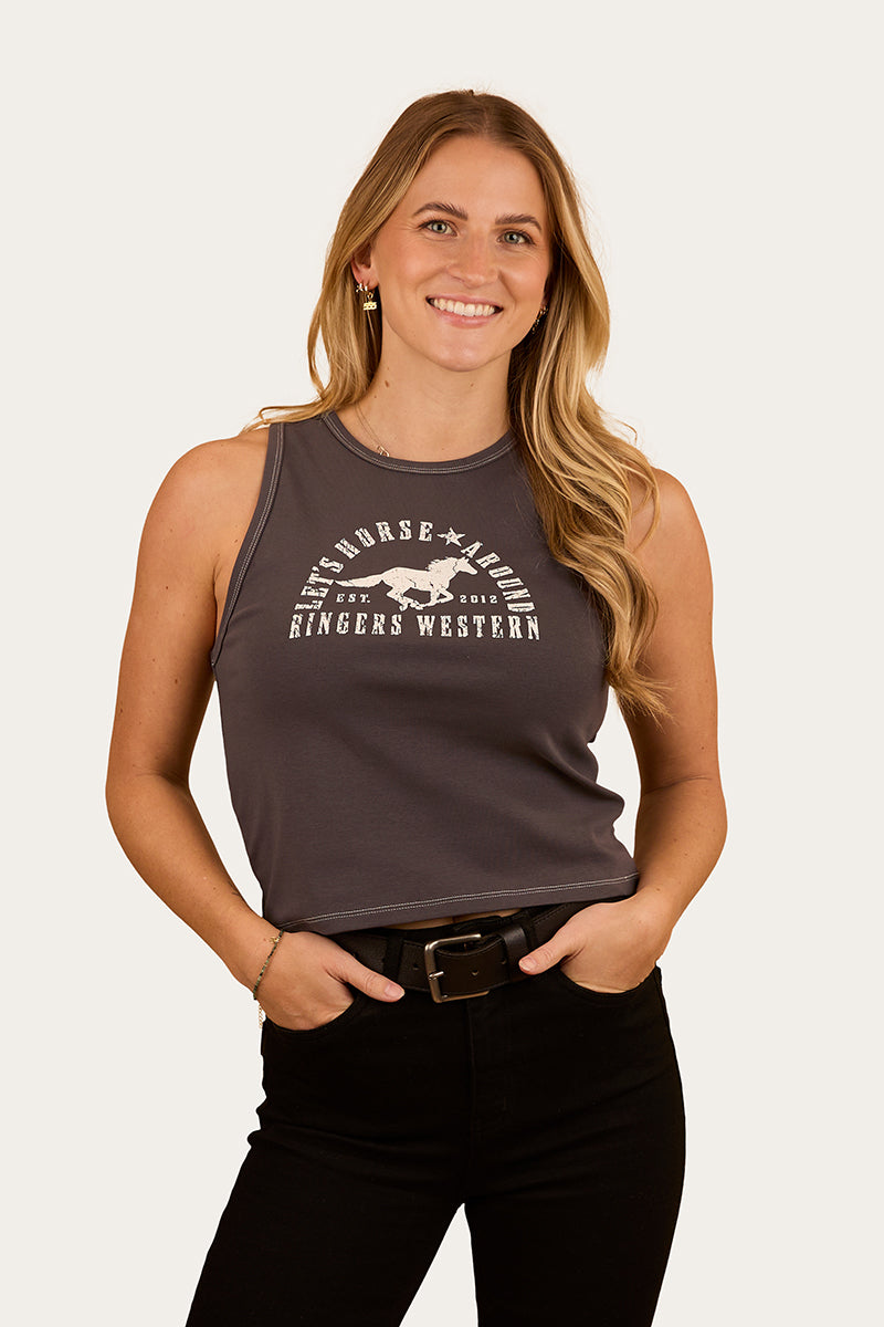 Lets Horse Around Rib Tank - Washed Black
