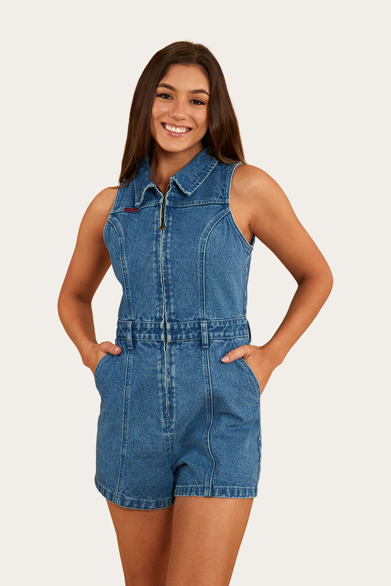 Mimi Womens Playsuit Mid Wash Blue – Ringers Western