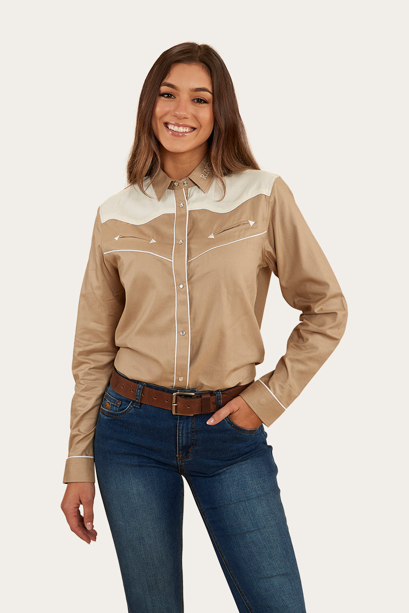 Musgraves Womens Western Shirt Dark Sand/Off White