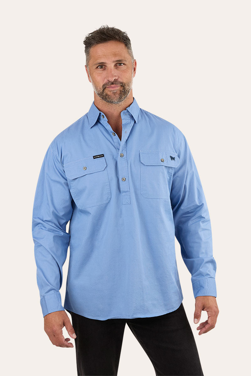 King River Half Button Work Shirt - Denim Blue