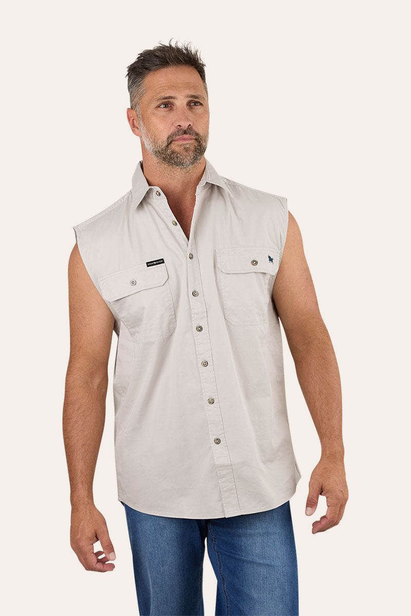 Rob Roy Mens Sleeveless Full Button Work Shirt - Beige