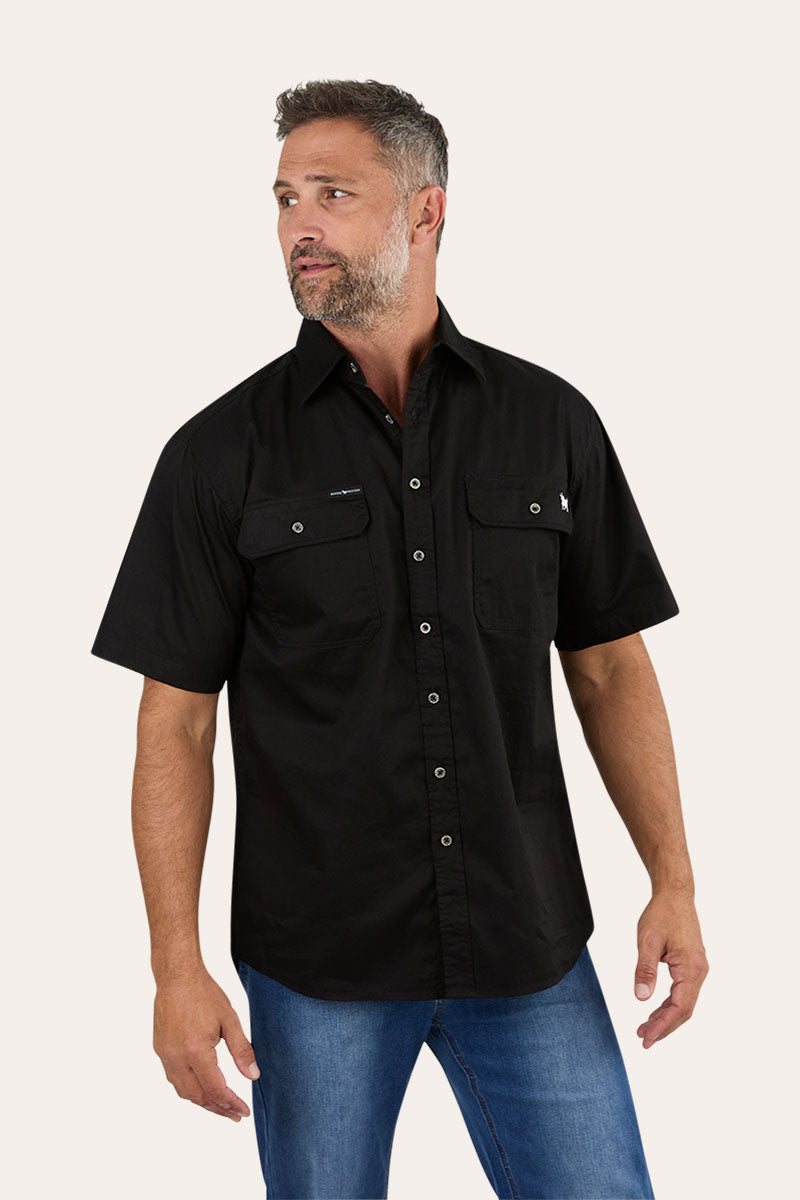 Lake Argyle Mens Short Sleeve Full Button Work Shirt - Black