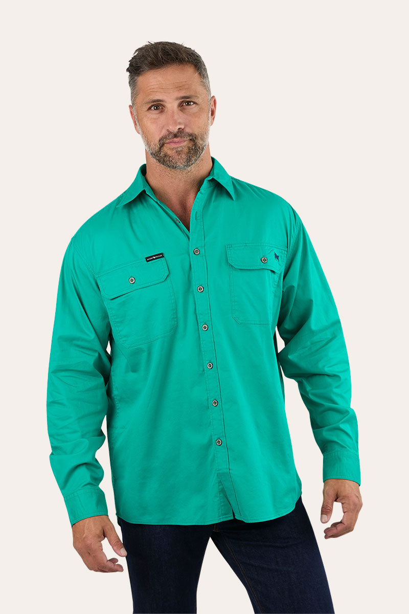 King River Mens Full Button Work Shirt - Green