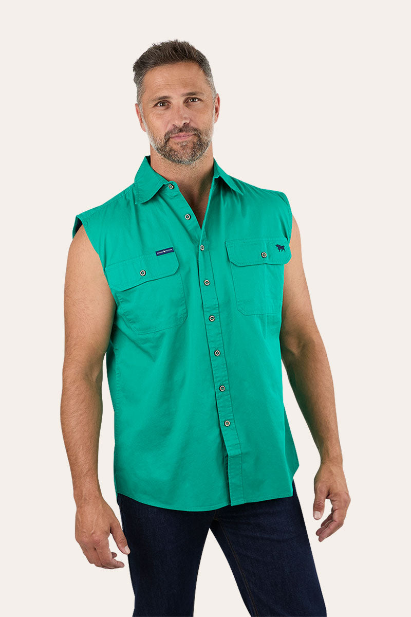 Rob Roy Mens Sleeveless Full Button Work Shirt - Green
