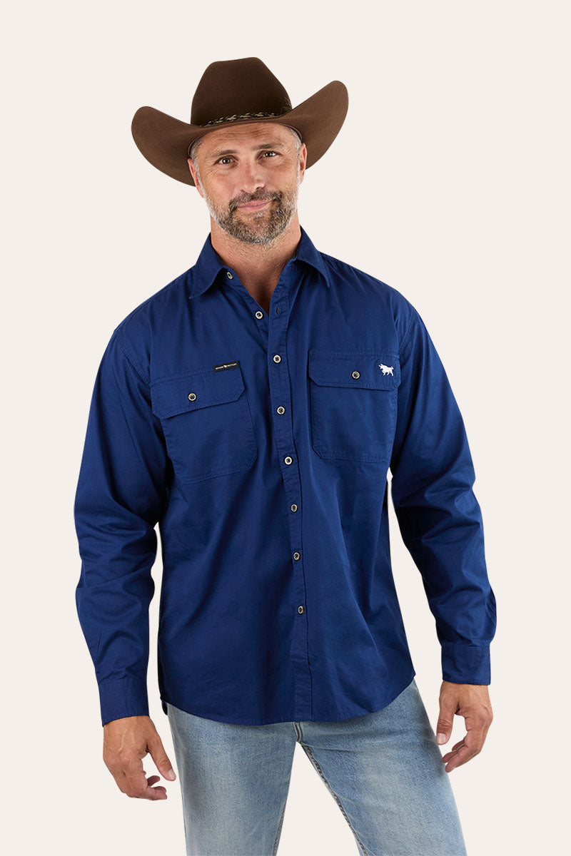 King River Mens Full Button Work Shirt - Navy
