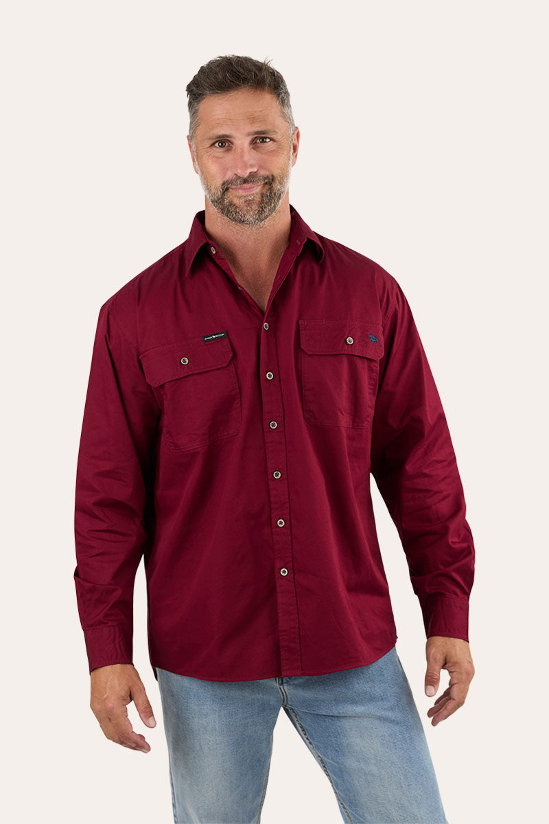 King River Mens Full Button Work Shirt - Burgundy