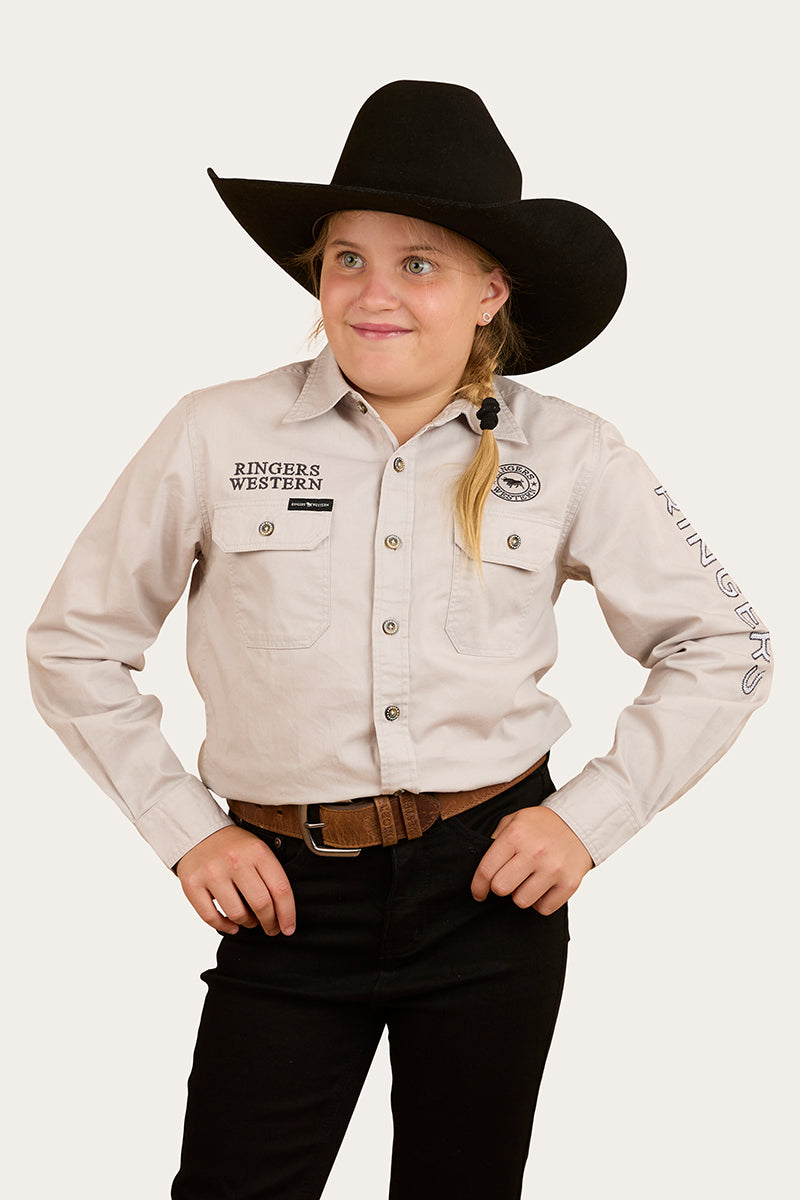 Jackaroo Kids Full Button Embroidered Work Shirt - Beige