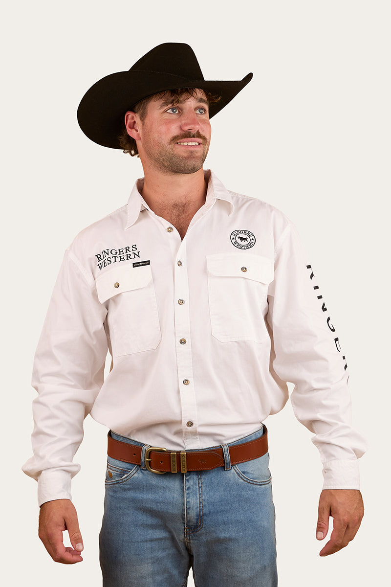 Hawkeye Mens Full Button Work Shirt - White/Black