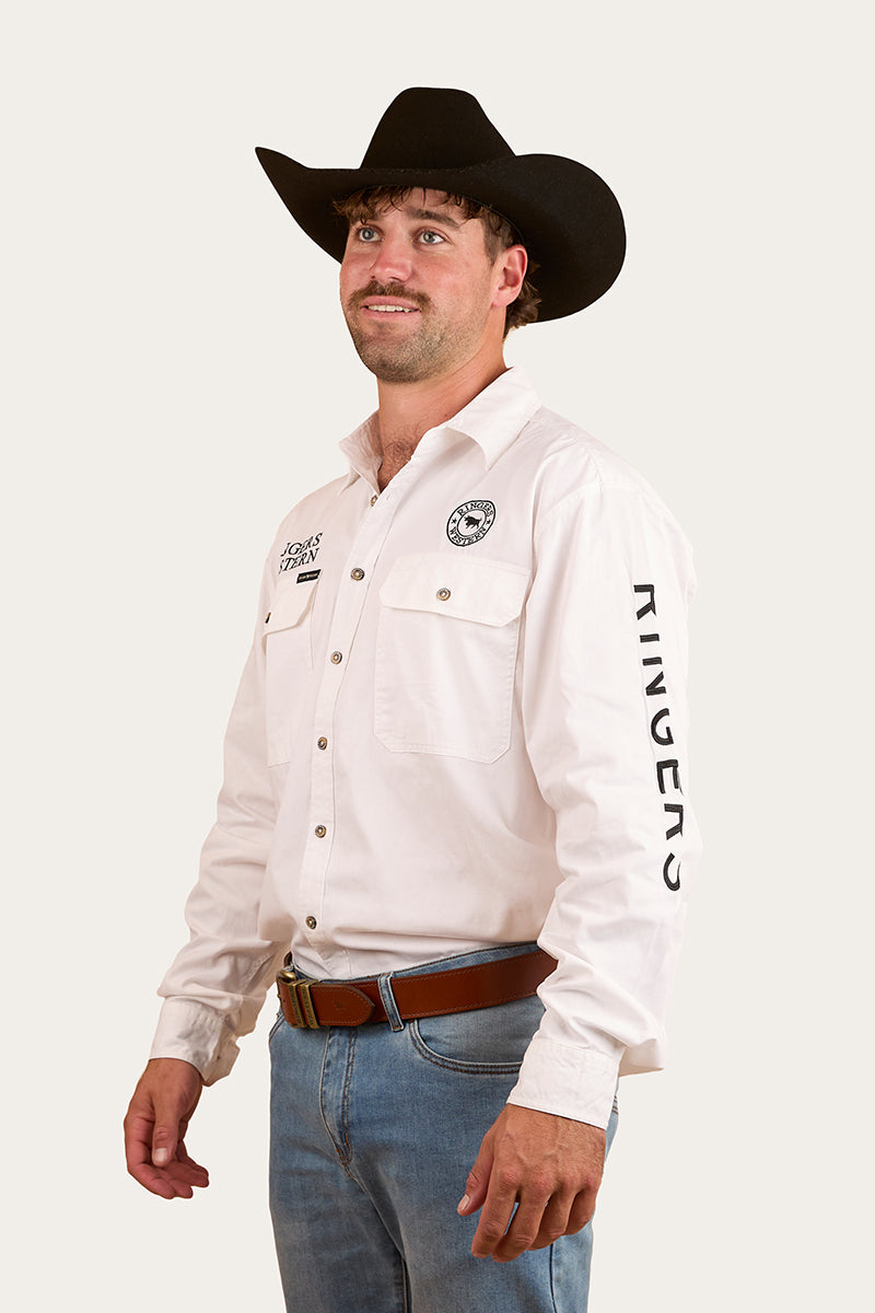 Hawkeye Mens Full Button Work Shirt - White/Black