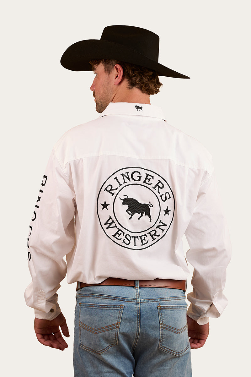 Hawkeye Mens Full Button Work Shirt - White/Black