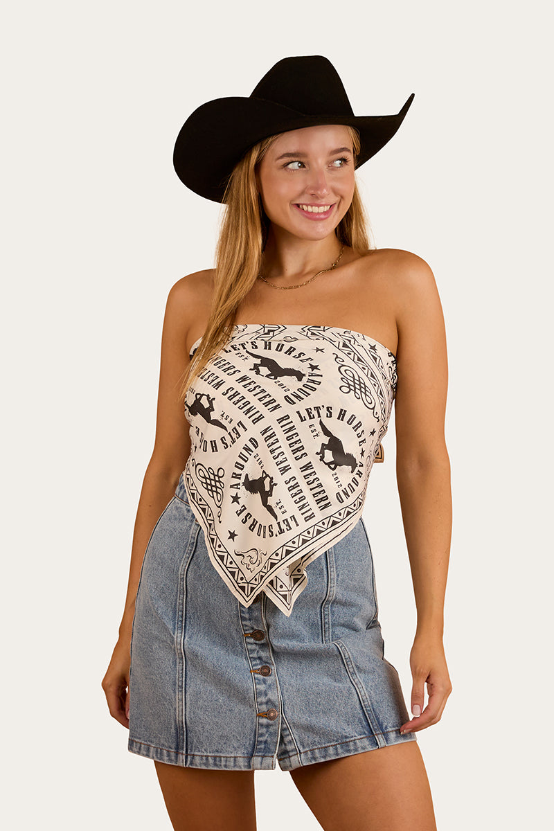 Lets Horse Around Scarf Top - Off White