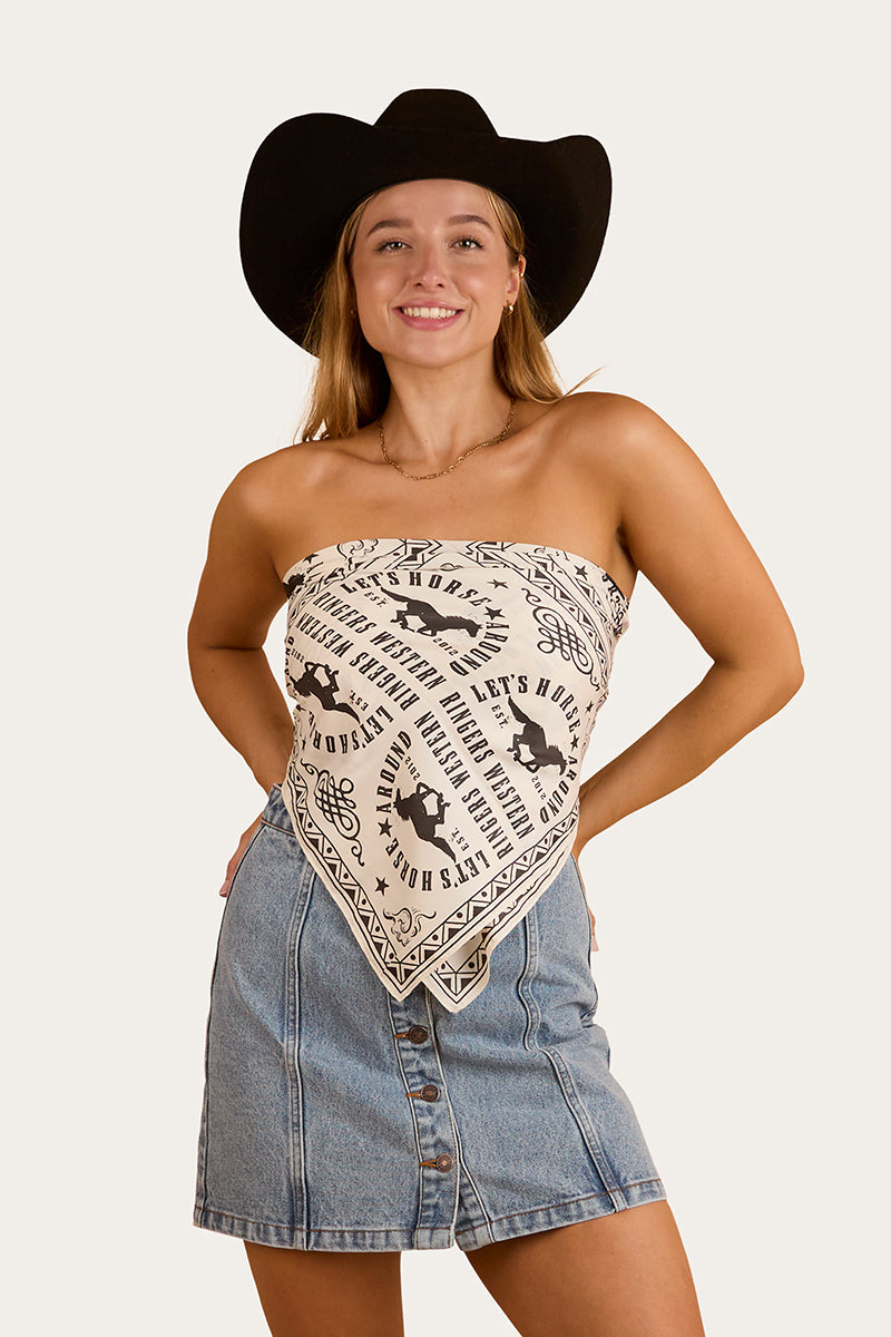 Lets Horse Around Scarf Top - Off White