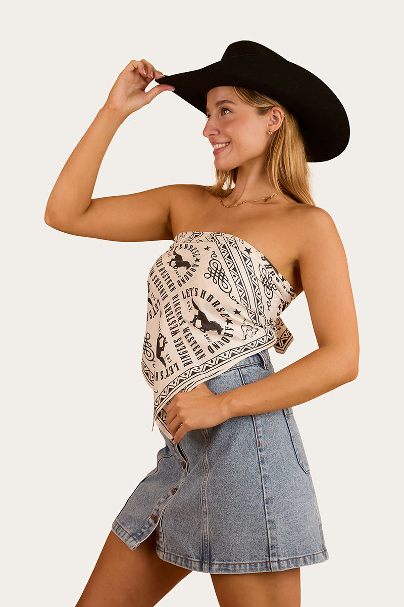 Lets Horse Around Scarf Top - Off White