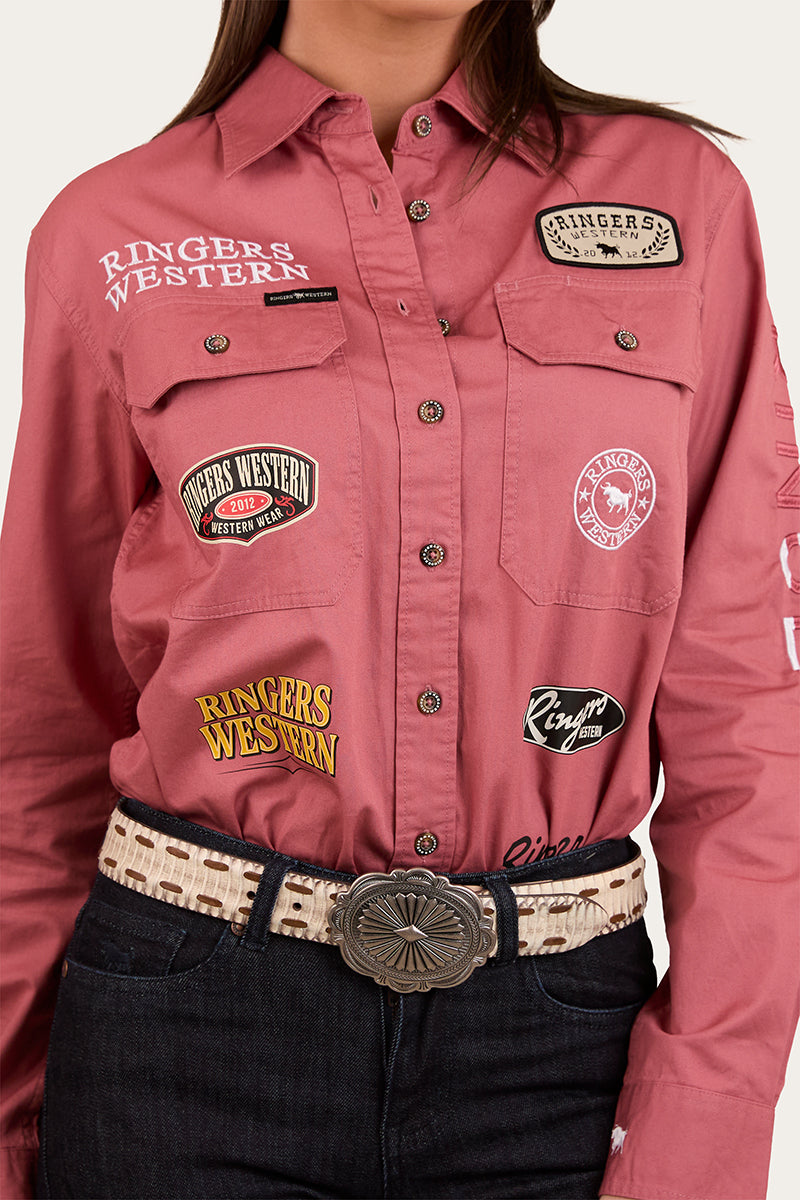 Barrel Racer Womens Full Button Work Shirt - Dusty Rose