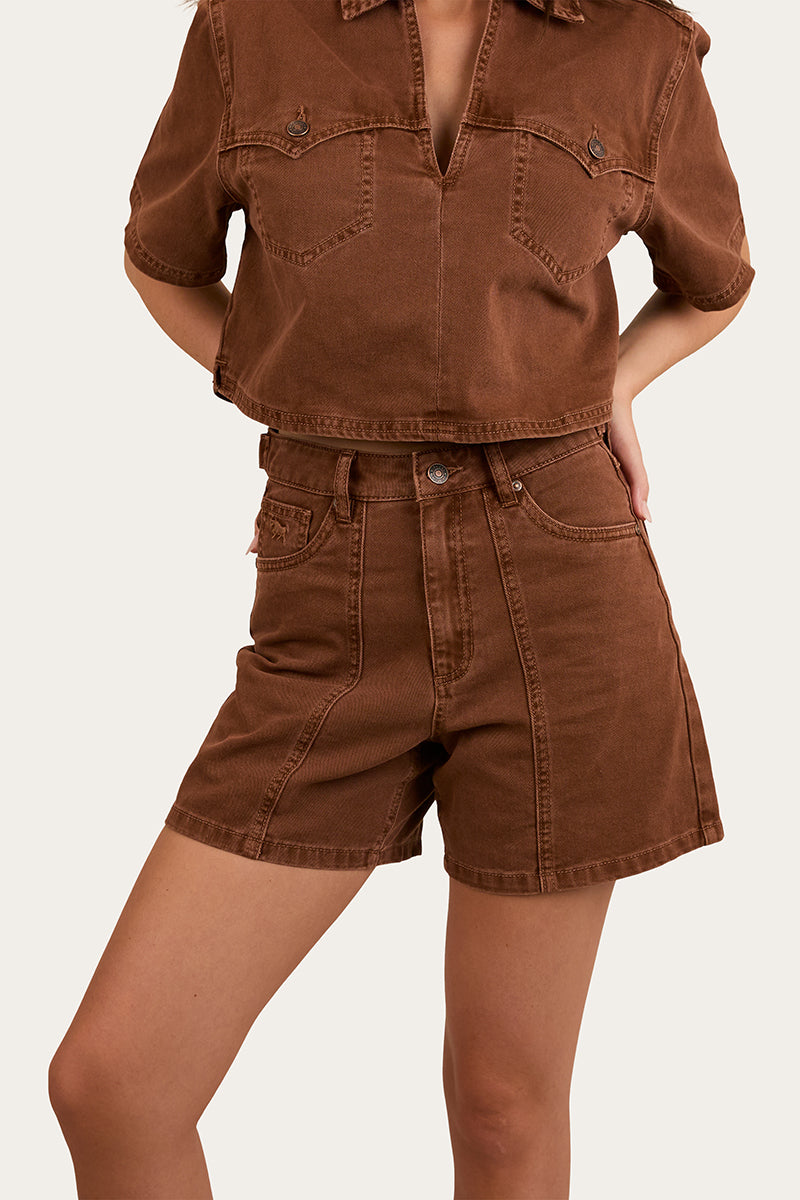Iris Womens Denim Short - Saddle Brown