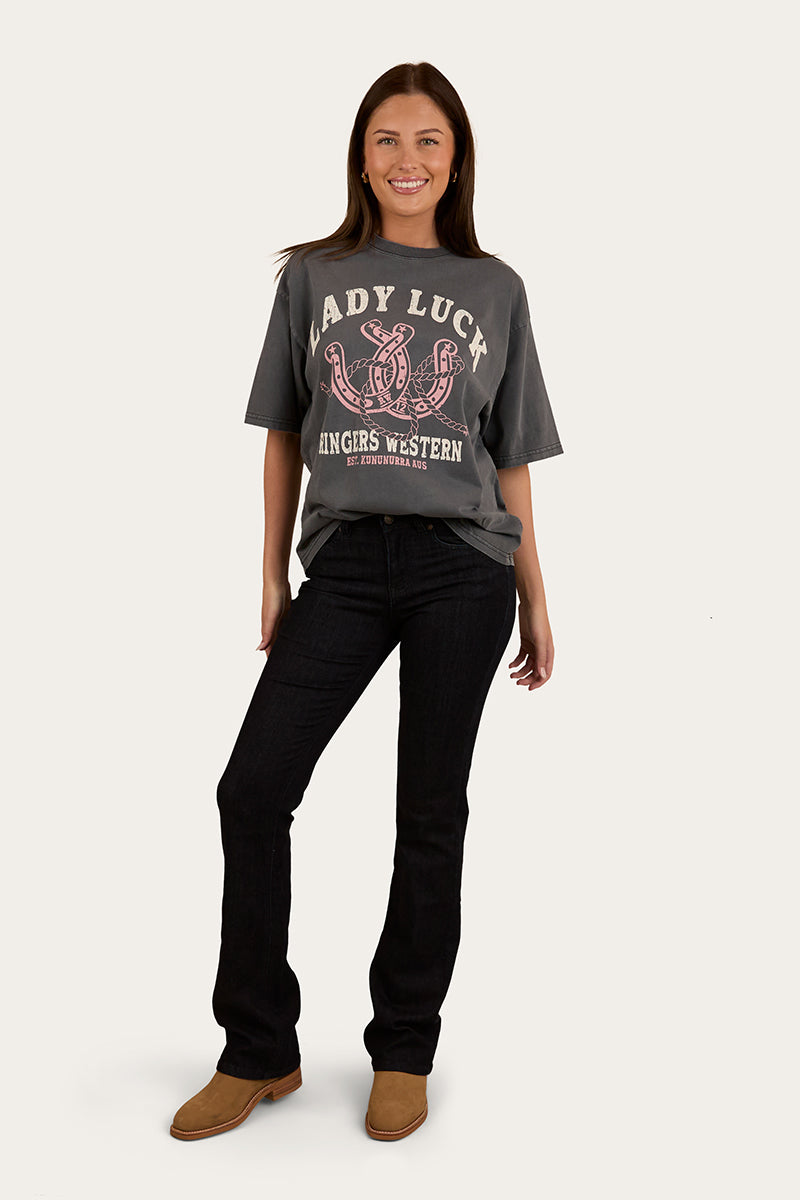 Lady Luck Womens Oversized T-Shirt - Washed Black