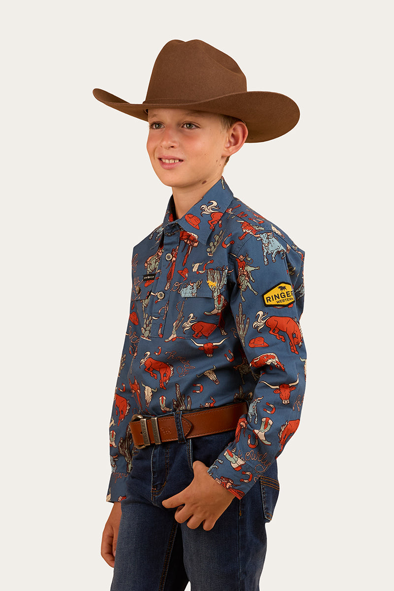 Mini Cowboy Kids Half Button Work Shirt - Yale Blue