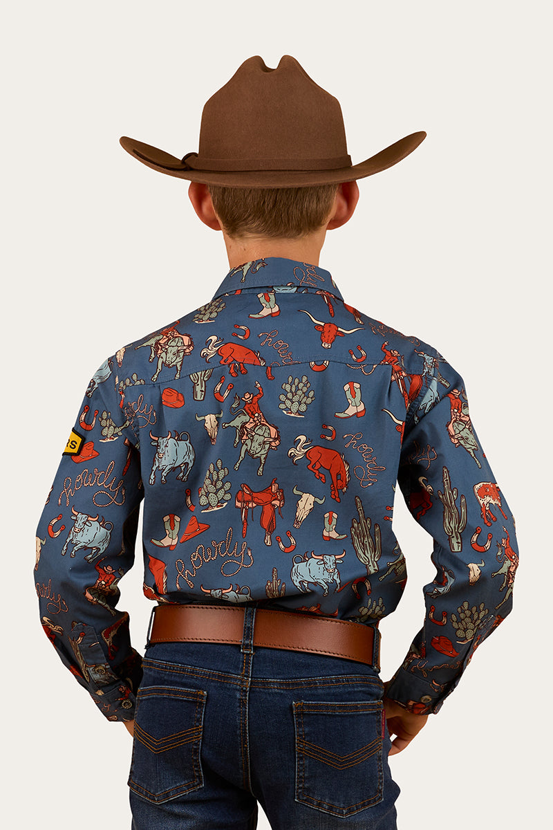 Mini Cowboy Kids Half Button Work Shirt - Yale Blue