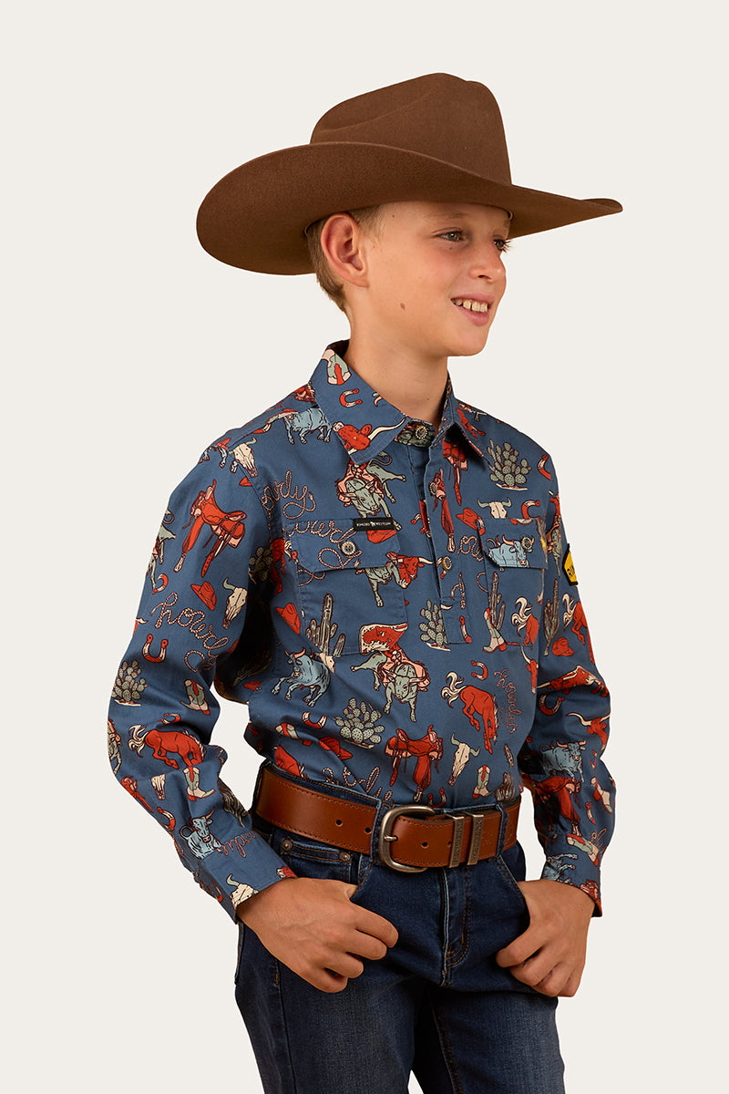 Mini Cowboy Kids Half Button Work Shirt - Yale Blue