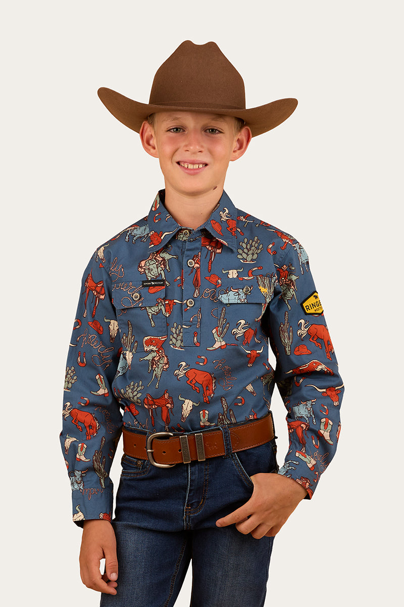 Mini Cowboy Kids Half Button Work Shirt - Yale Blue