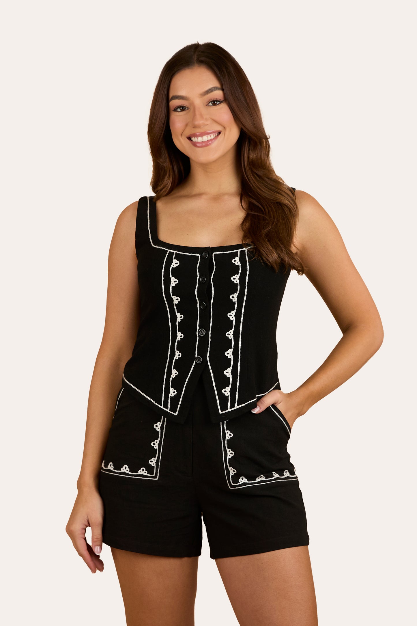 Westley Embroidered Fashion Top - Black