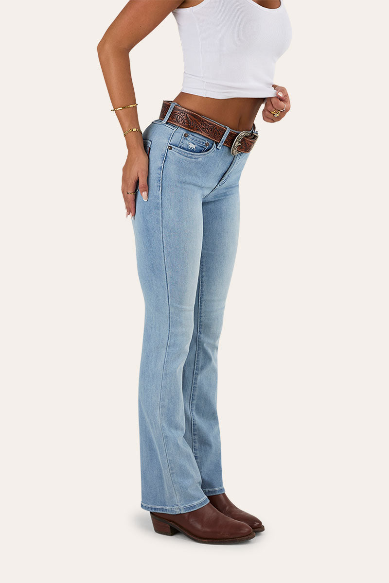Katherine Cowgirl Womens Mid-Rise Bootleg Jeans - Light Blue