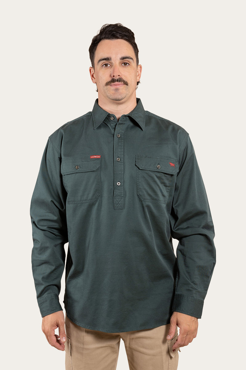 Southern Highlands Mens Half Button Work Shirt Forest Green