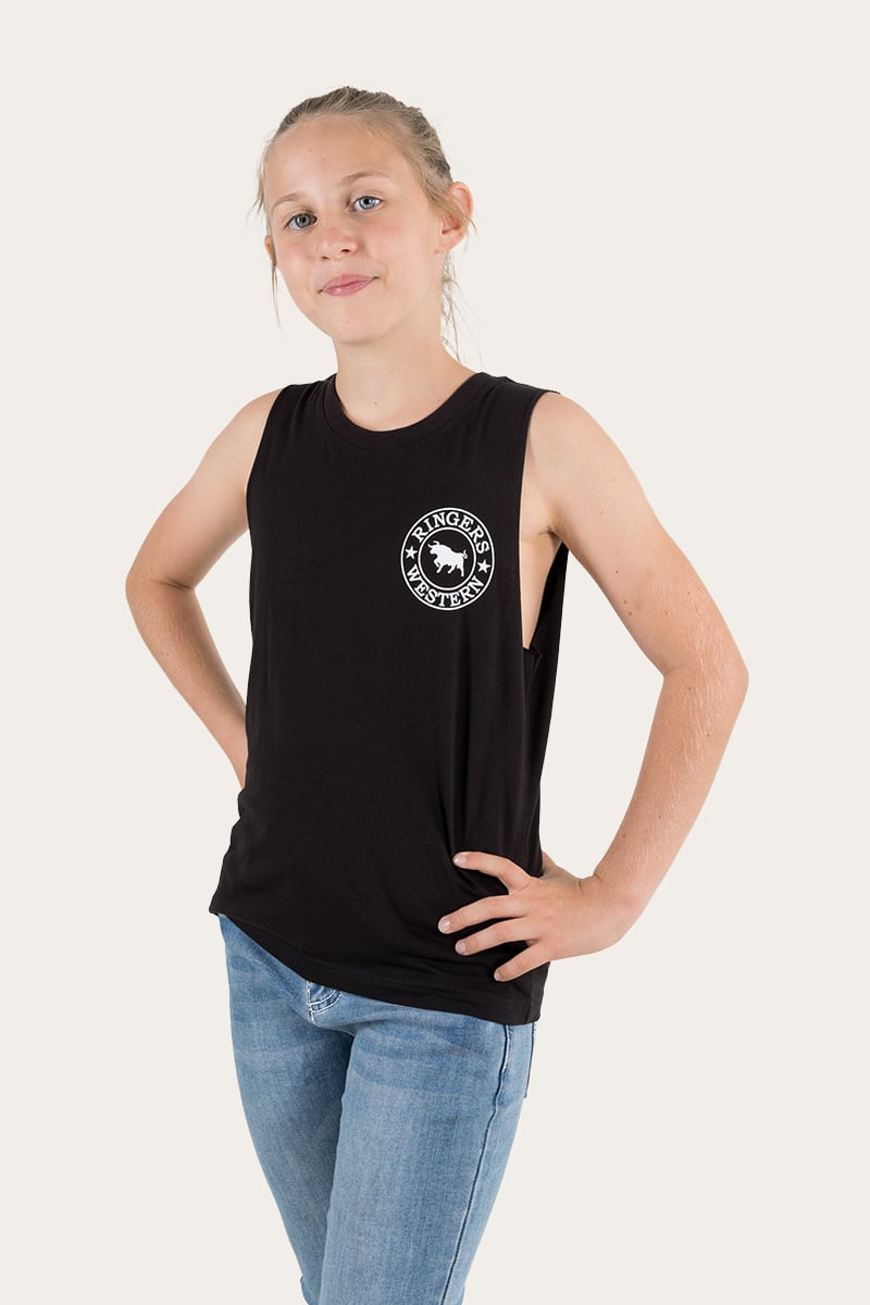 Signature Bull Kids Muscle Tank - Black with White Print