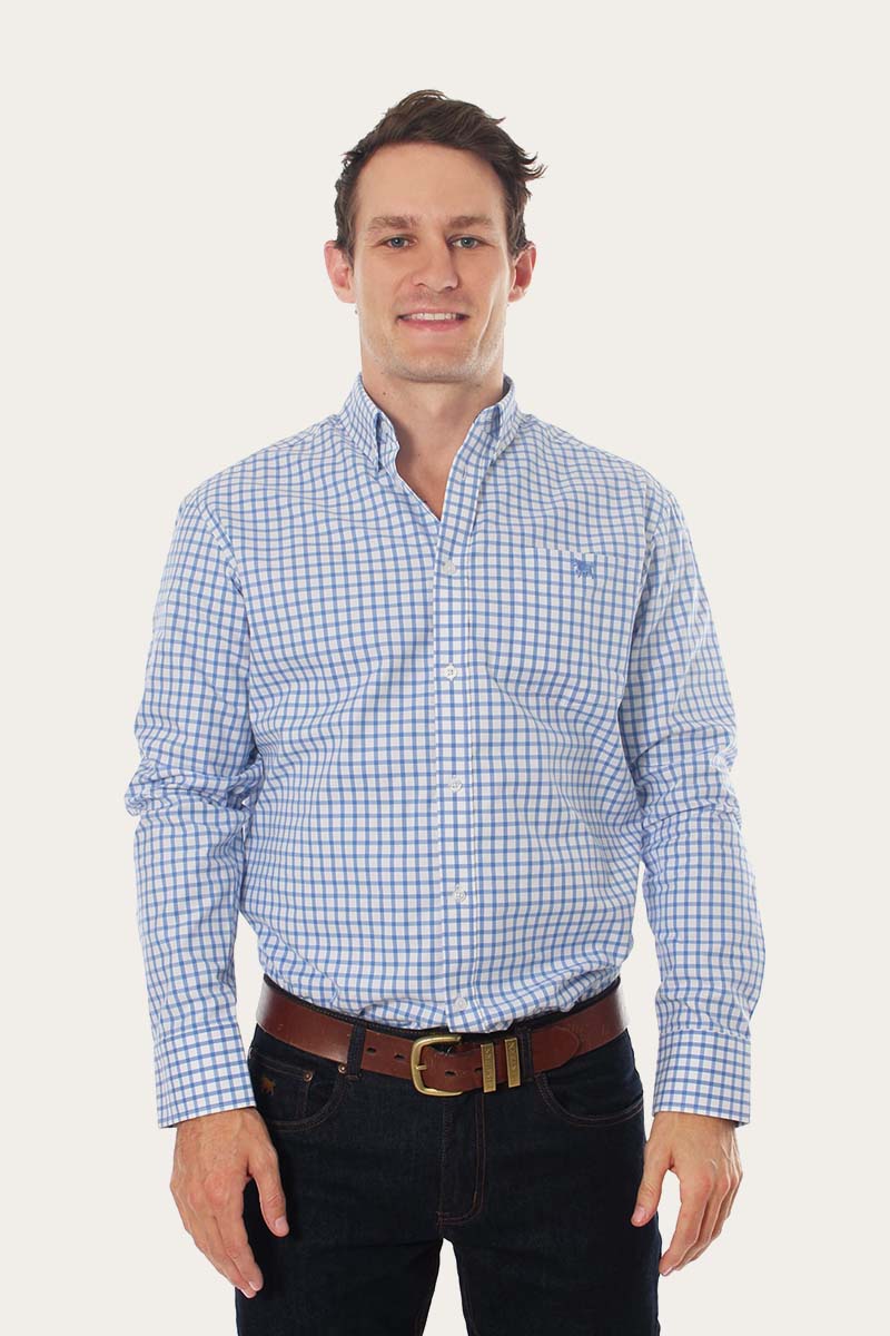 Heritage Mens Check Dress Shirt Blue White