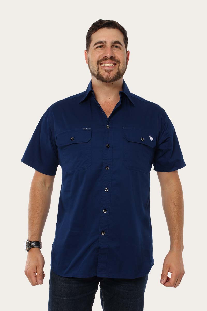 Lake Argyle Mens Short Sleeve Full Button Work Shirt - Navy