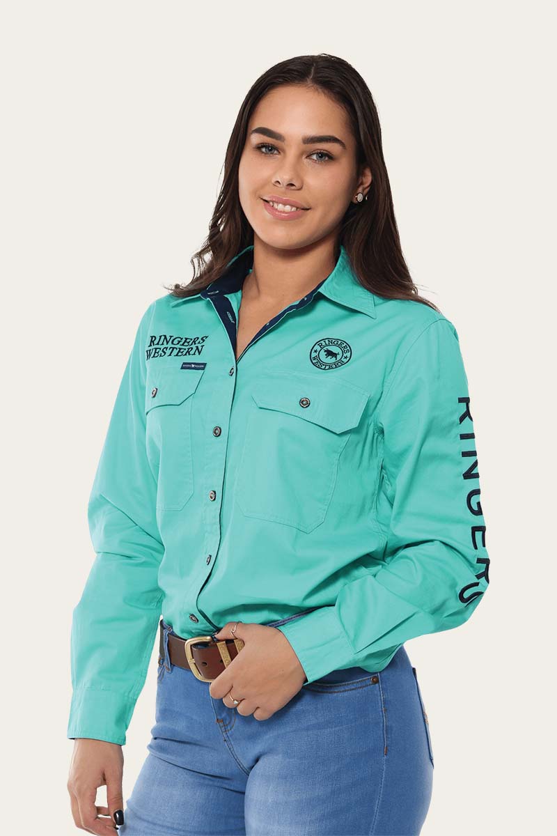 Signature Jillaroo Womens Full Button Work Shirt Mint/Navy