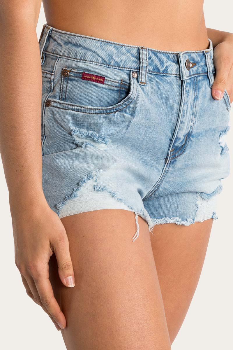 Jessie Womens Mid Rise Ripped Denim Short Vintage Light Blue