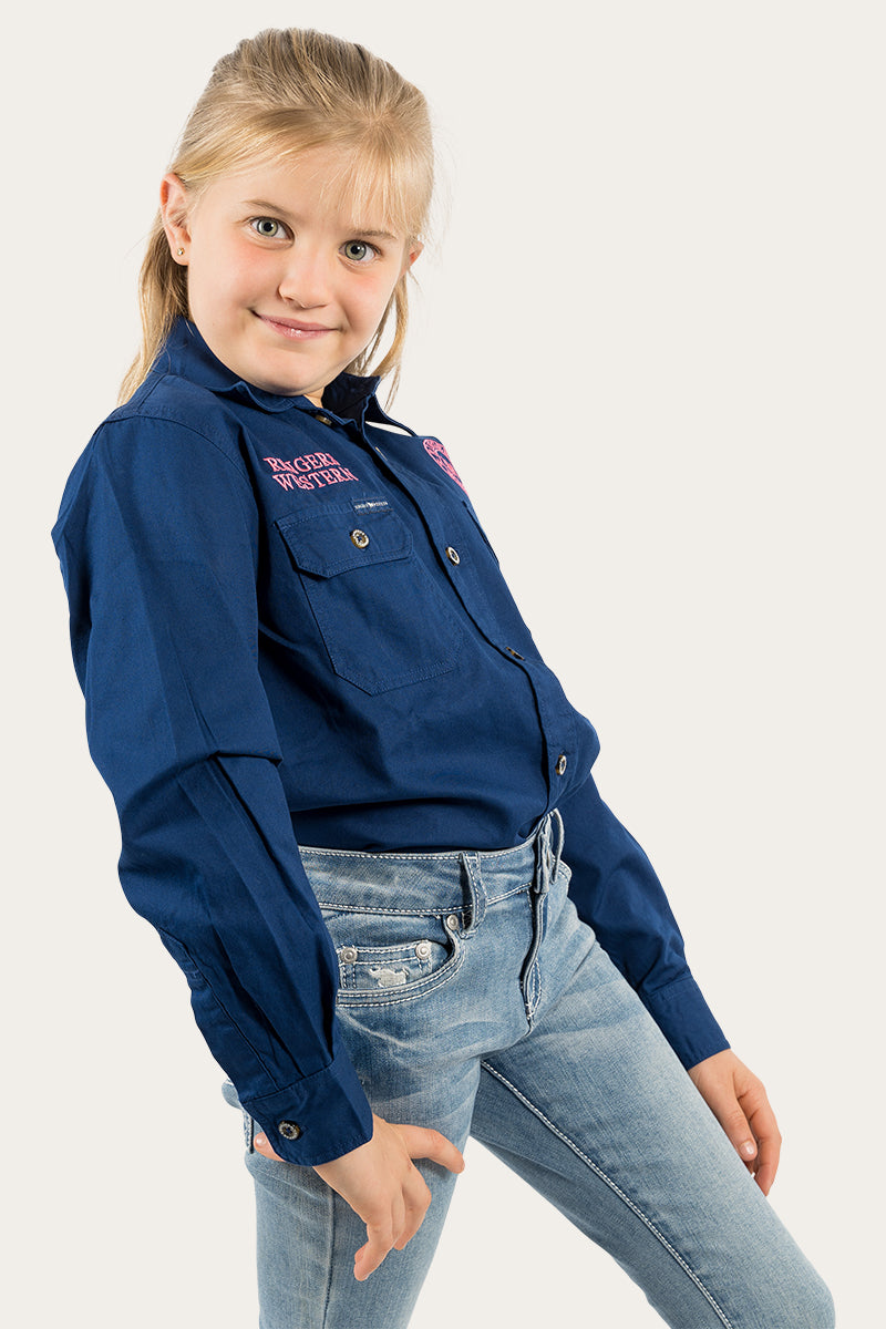 Jackaroo Kids Full Button Work Shirt - Navy/Melon